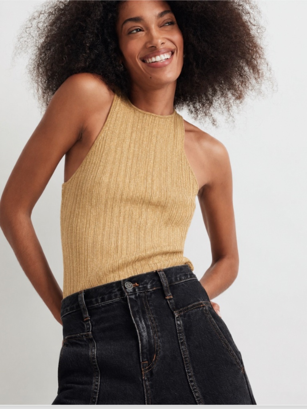 Madewell Signature Shimmer Knit Cutaway Sweater Knit Tank Sand Dune Size Small